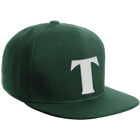 Daxton Classic Snapback Hat 3D Capital Alphabet Letters Flat Bill Visor Cap, Hunter Hat White Letter T