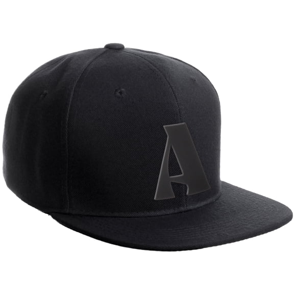 Daxton Classic Snapback Hat 3D Capital Alphabet Letters Flat Bill Visor Cap, Monotone Black Hat Black Letter A