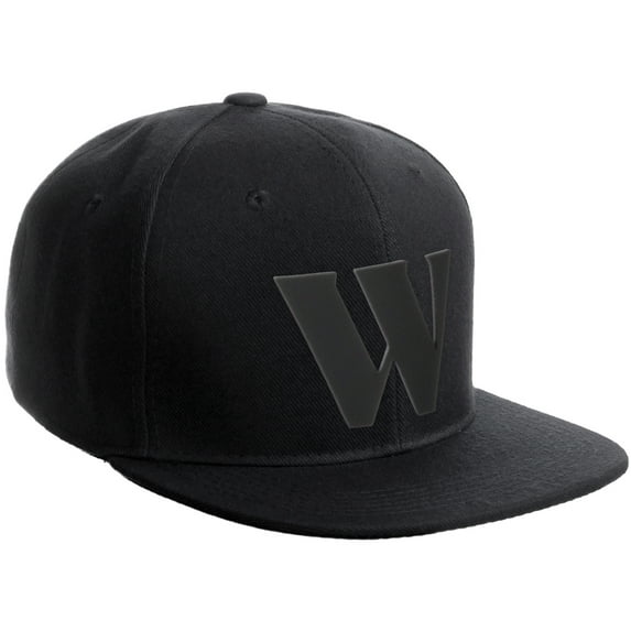 Daxton Classic Snapback Hat 3D Capital Alphabet Letters Flat Bill Visor Cap, Monotone Black Hat Black Letter W