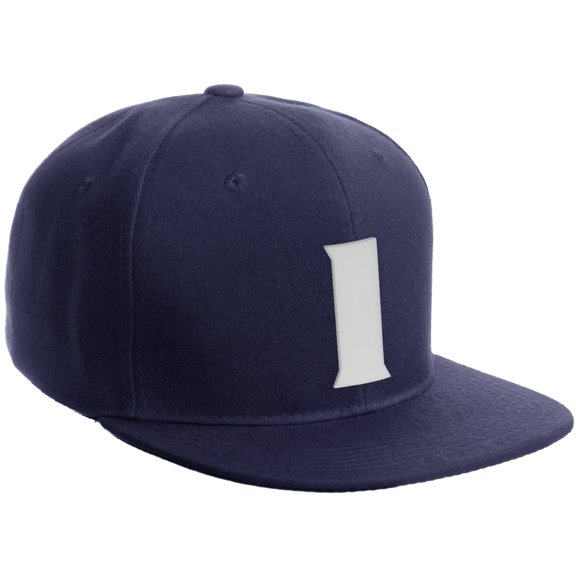 Daxton Classic Snapback Hat 3D Capital Alphabet Letters Flat Bill Visor Cap, Navy Hat White Letter I