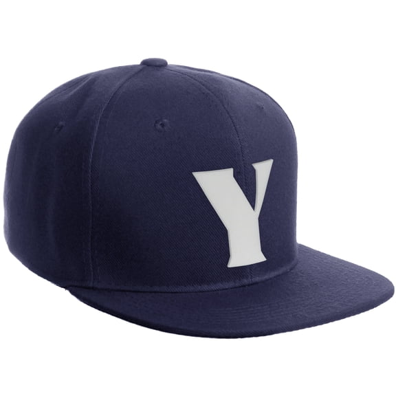 Daxton Classic Snapback Hat 3D Capital Alphabet Letters Flat Bill Visor Cap, Navy Hat White Letter Y