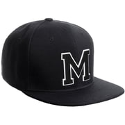 Daxton Classic Snapback Hat Custom A to Z Initial Varsity Letters, Black Black Hat White Black Letter M