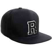 Daxton Classic Snapback Hat Custom A to Z Initial Varsity Letters, Black Black Hat White Black Letter R