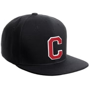 Daxton Classic Snapback Hat Custom A to Z Initial Varsity Letters, Black Black Hat White Red Letter C