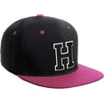 thumbnail image 1 of Daxton Classic Snapback Hat Custom A to Z Initial Varsity Letters, Black Hot Pink Hat White Black Letter H, 1 of 2