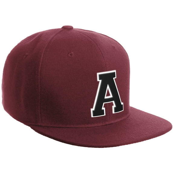 Daxton Classic Snapback Hat Custom A to Z Initial Varsity Letters, Burgundy Burgundy Hat White Black Letter A