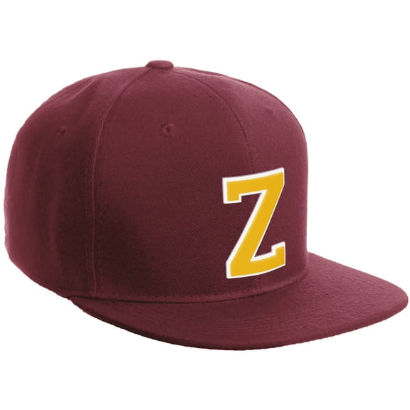 Daxton Classic Snapback Hat Custom A to Z Initial Varsity Letters, Burgundy Hat White Gold Letter Z