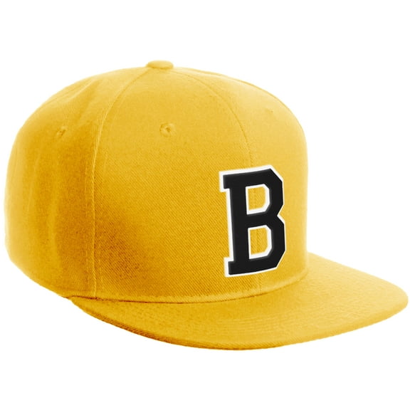 Daxton Classic Snapback Hat Custom A to Z Initial Varsity Letters, Gold Gold Hat White Black Letter B