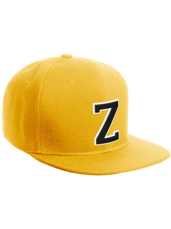 Classic Snapback Hat Custom A to Z Initial Varsity Letters, Gold Gold Hat White Black Letter Z
