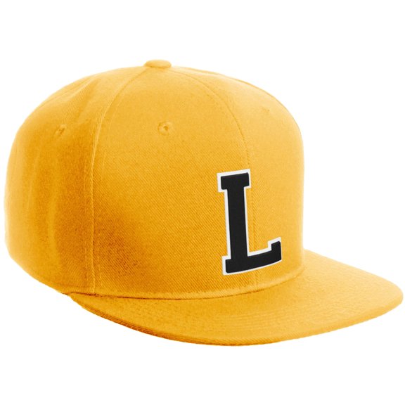 Daxton Classic Snapback Hat Custom A to Z Initial Varsity Letters, Gold Hat White Black Letter L