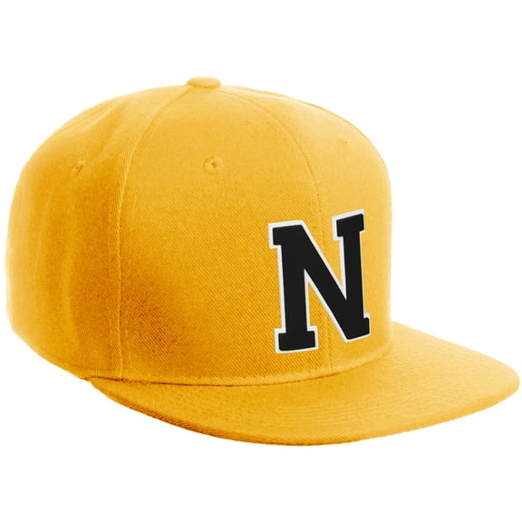 Daxton Classic Snapback Hat Custom A to Z Initial Varsity Letters, Gold Hat White Black Letter N