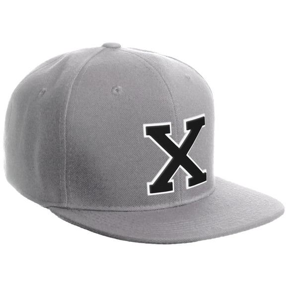 Daxton Classic Snapback Hat Custom A to Z Initial Varsity Letters, Light Grey Hat White Black Letter X