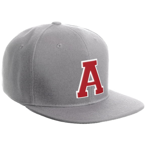 Daxton Classic Snapback Hat Custom A to Z Initial Varsity Letters, Light Grey Hat White Red Letter A