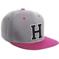 thumbnail image 1 of Daxton Classic Snapback Hat Custom A to Z Initial Varsity Letters, Light Grey Hot Pink Hat White Black Letter H, 1 of 2