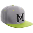 thumbnail image 1 of Daxton Classic Snapback Hat Custom A to Z Initial Varsity Letters, Light Grey Lime Hat White Black Letter M, 1 of 2