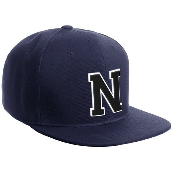 Daxton Classic Snapback Hat Custom A to Z Initial Varsity Letters, Navy Navy Hat White Black Letter N