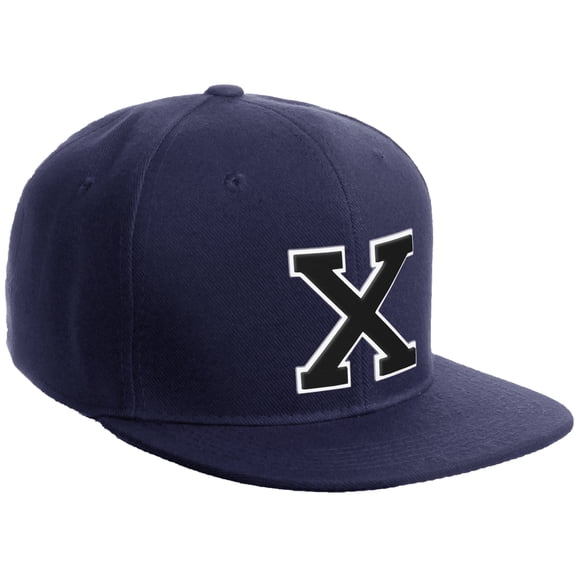 Daxton Classic Snapback Hat Custom A to Z Initial Varsity Letters, Navy Navy Hat White Black Letter X