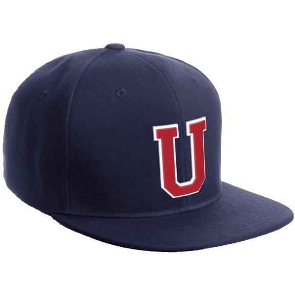 Daxton Classic Snapback Hat Custom A to Z Initial Varsity Letters, Navy Navy Hat White Red Letter U