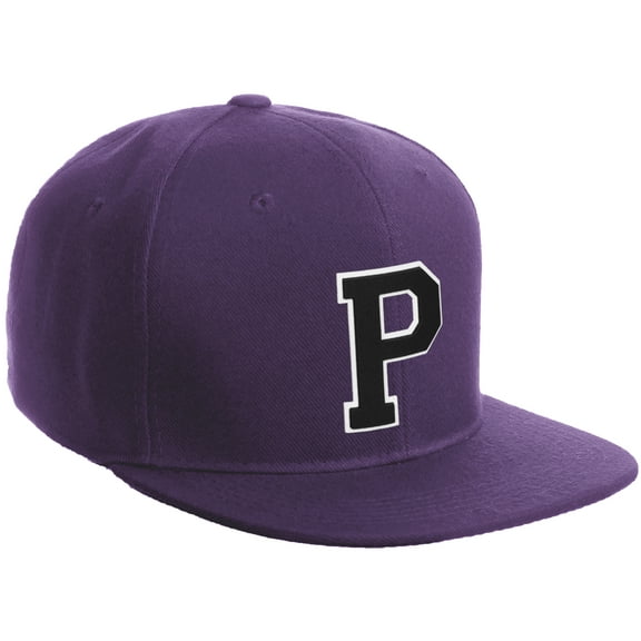 Daxton Classic Snapback Hat Custom A to Z Initial Varsity Letters, Purple Hat White Black Letter P