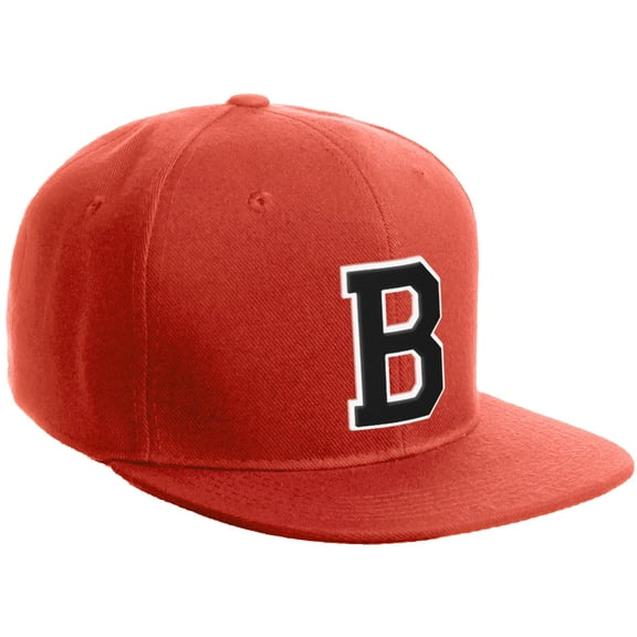 Daxton Classic Snapback Hat Custom A to Z Initial Varsity Letters, Red Red Hat White Black Letter B