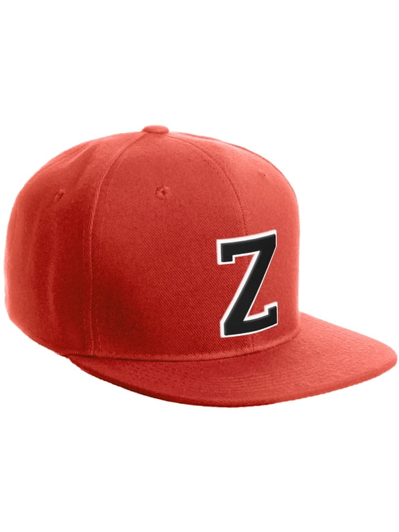 Classic Snapback Hat Custom A to Z Initial Varsity Letters, Red Red Hat White Black Letter Z