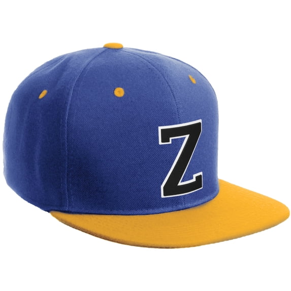 Daxton Classic Snapback Hat Custom A to Z Initial Varsity Letters, Royal Gold Hat White Black Letter Z