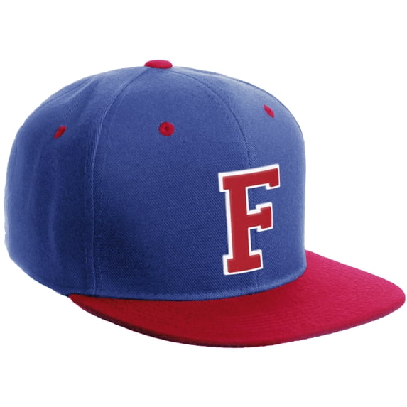 Daxton Classic Snapback Hat Custom A to Z Initial Varsity Letters, Royal Red Hat White Red Letter F