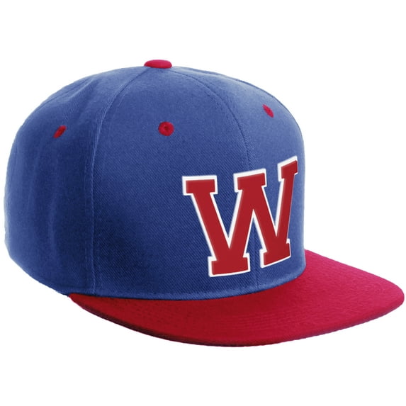 Daxton Classic Snapback Hat Custom A to Z Initial Varsity Letters, Royal Red Hat White Red Letter W
