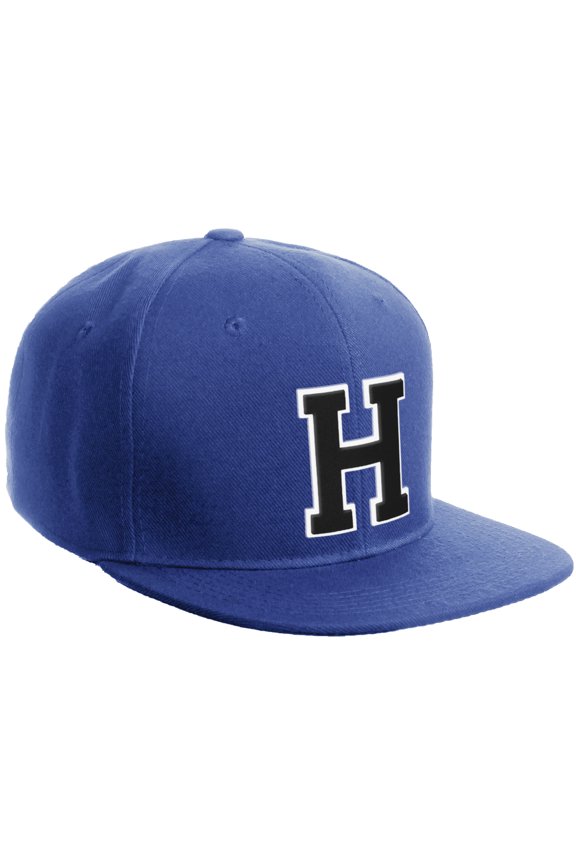 Classic Snapback Hat Custom A to Z Initial Varsity Letters, Royal Royal Hat White Black Letter H
