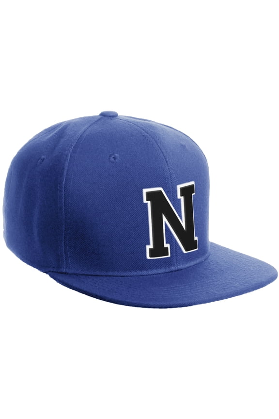 Classic Snapback Hat Custom A to Z Initial Varsity Letters, Royal Royal Hat White Black Letter N