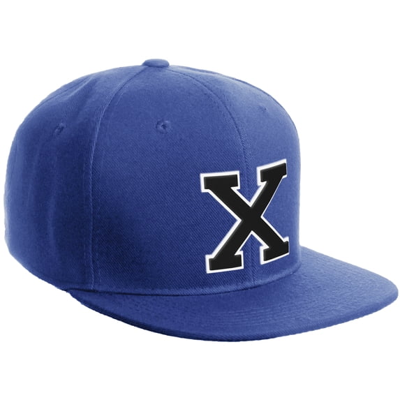 Daxton Classic Snapback Hat Custom A to Z Initial Varsity Letters, Royal Royal Hat White Black Letter X