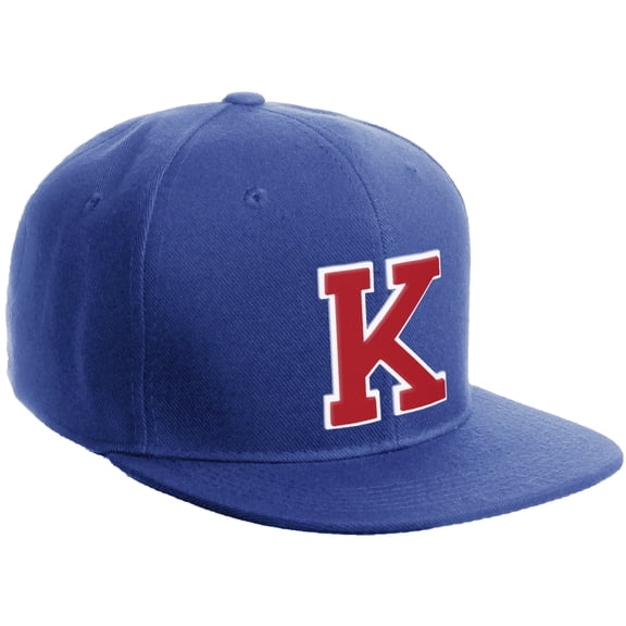 Daxton Classic Snapback Hat Custom A to Z Initial Varsity Letters, Royal Royal Hat White Red Letter K