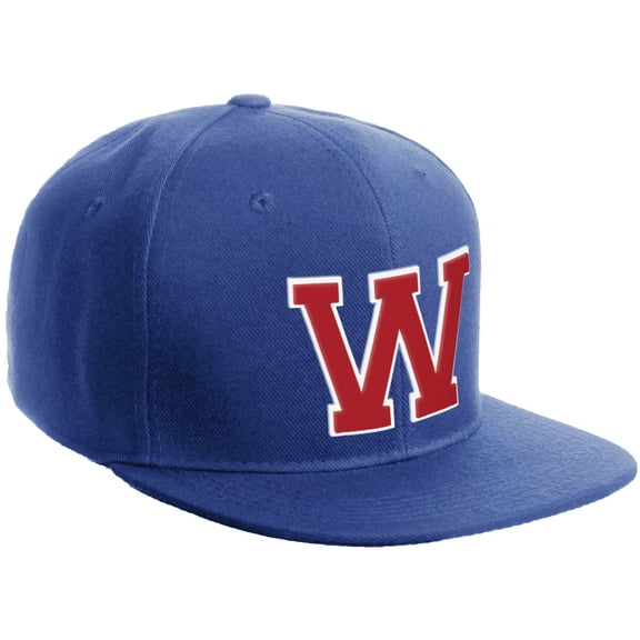 Daxton Classic Snapback Hat Custom A to Z Initial Varsity Letters, Royal Royal Hat White Red Letter W