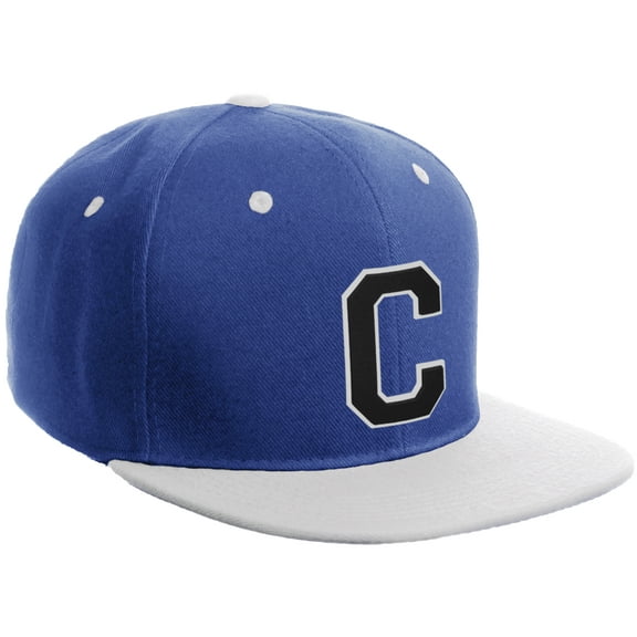 Daxton Classic Snapback Hat Custom A to Z Initial Varsity Letters, Royal White Hat White Black Letter C