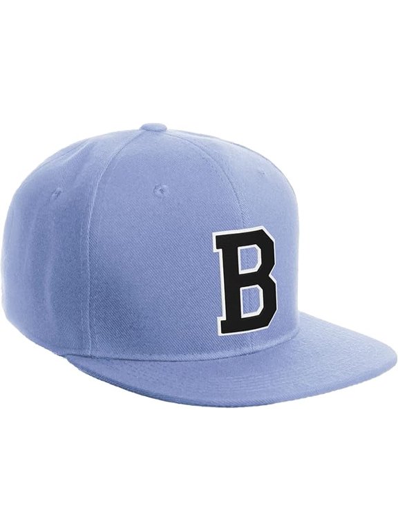 Classic Snapback Hat Custom A to Z Initial Varsity Letters, Sky Hat White Black Letter B