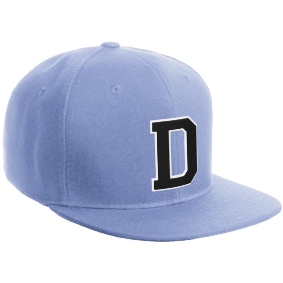 Daxton Classic Snapback Hat Custom A to Z Initial Varsity Letters, Sky Hat White Black Letter D