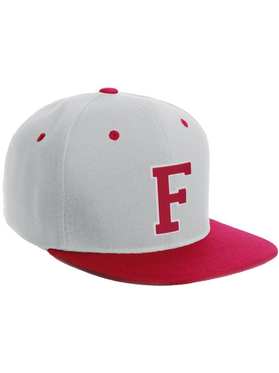 Classic Snapback Hat Custom A to Z Initial Varsity Letters, White Red Hat White Red Letter F