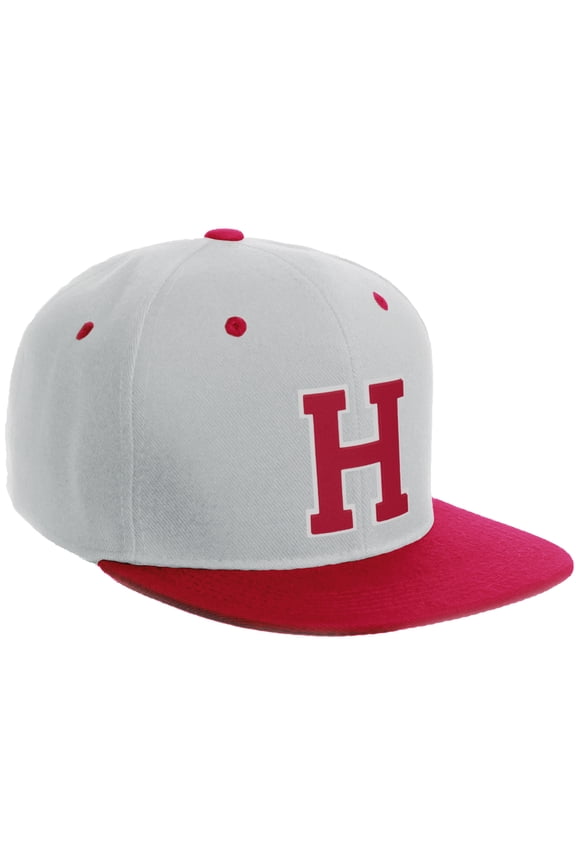 Classic Snapback Hat Custom A to Z Initial Varsity Letters, White Red Hat White Red Letter H