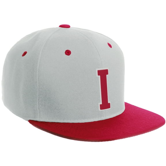 Daxton Classic Snapback Hat Custom A to Z Initial Varsity Letters, White Red Hat White Red Letter I