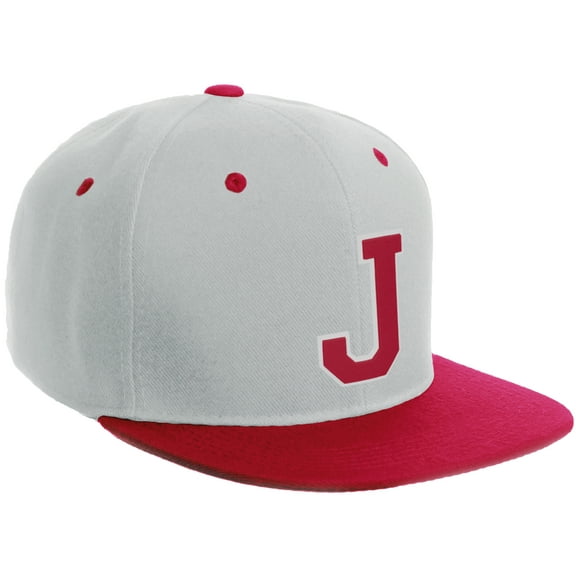 Daxton Classic Snapback Hat Custom A to Z Initial Varsity Letters, White Red Hat White Red Letter J