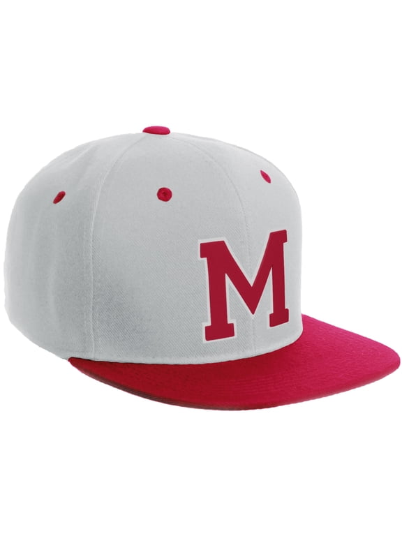 Classic Snapback Hat Custom A to Z Initial Varsity Letters, White Red Hat White Red Letter M