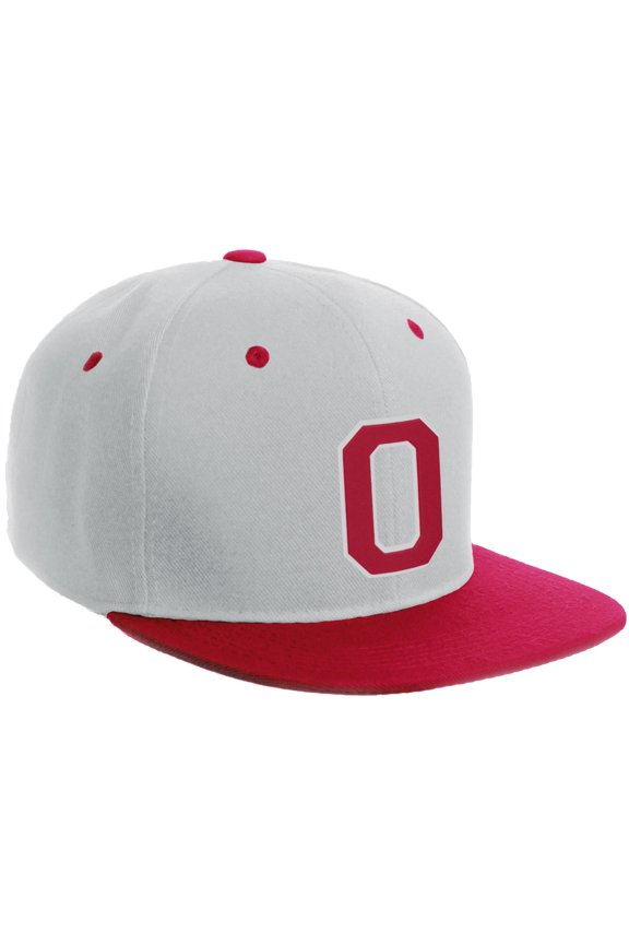 Classic Snapback Hat Custom A to Z Initial Varsity Letters, White Red Hat White Red Letter O