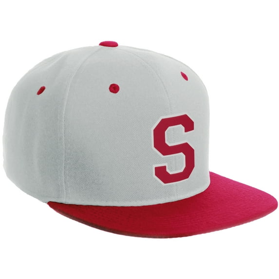 Daxton Classic Snapback Hat Custom A to Z Initial Varsity Letters, White Red Hat White Red Letter S