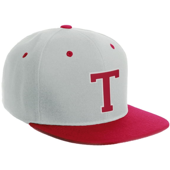 Daxton Classic Snapback Hat Custom A to Z Initial Varsity Letters, White Red Hat White Red Letter T