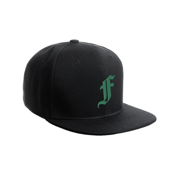 Daxton Classic Snapback Hat Old English Font Alphabet A to Z Flat Bill Visor Cap, Black Hat, Green F