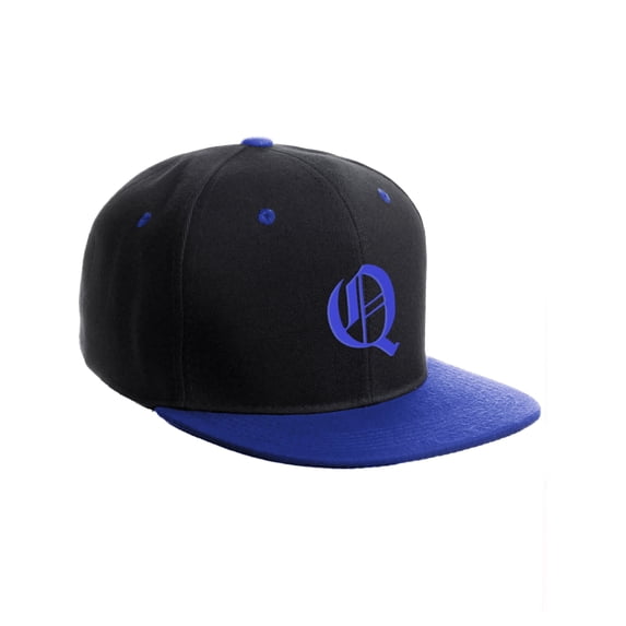 Daxton Classic Snapback Hat Old English Font Alphabet A to Z Flat Bill Visor Cap, Black Royal Hat, Royal Q