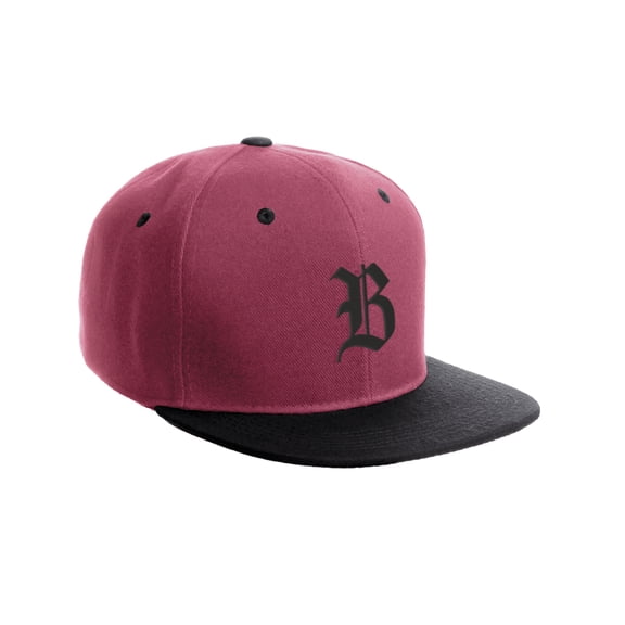 Daxton Classic Snapback Hat Old English Font Alphabet A to Z Flat Bill Visor Cap, Hot Pink Black Hat, Black B