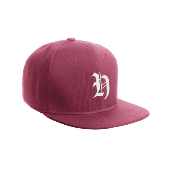Daxton Classic Snapback Hat Old English Font Alphabet A to Z Flat Bill Visor Cap, Hot Pink Hat, White H