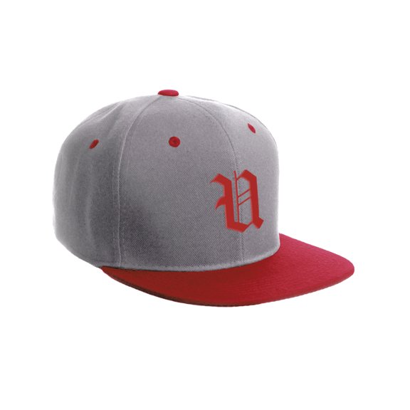 Daxton Classic Snapback Hat Old English Font Alphabet A to Z Flat Bill Visor Cap, Light Grey Red Hat, Red U