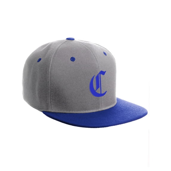 Daxton Classic Snapback Hat Old English Font Alphabet A to Z Flat Bill Visor Cap, Light Grey Royal Hat, Royal C
